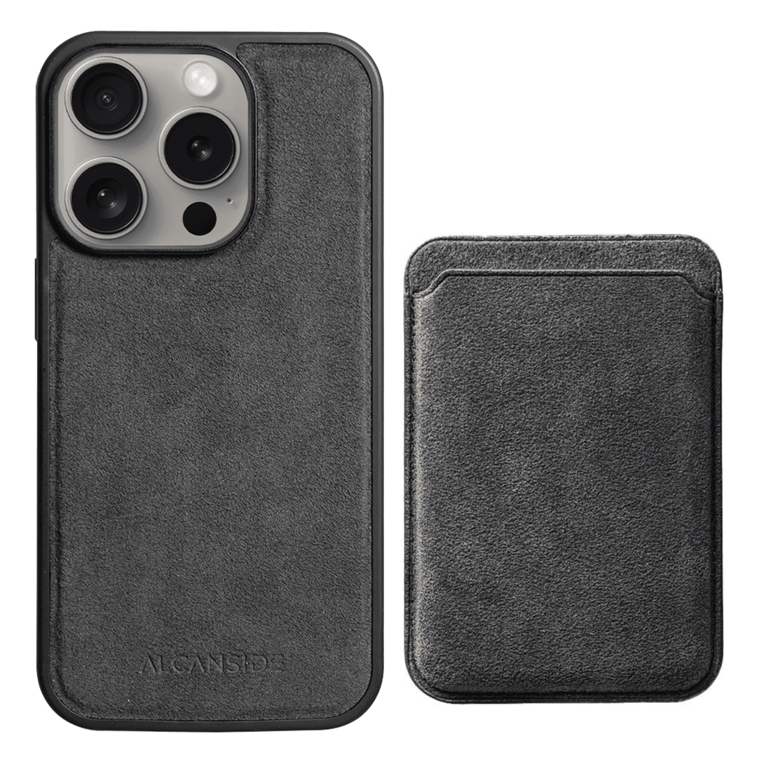 iPhone Alcantara Back Cover With Magnet + MagSafe Wallet - Space Grey - Alcanside