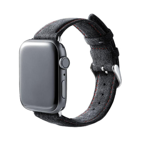 Alcantara Apple Watch Band With Buckle - Space Grey With Red Stitching - 42/44/45mm & Ultra (49mm) - Alcanside
